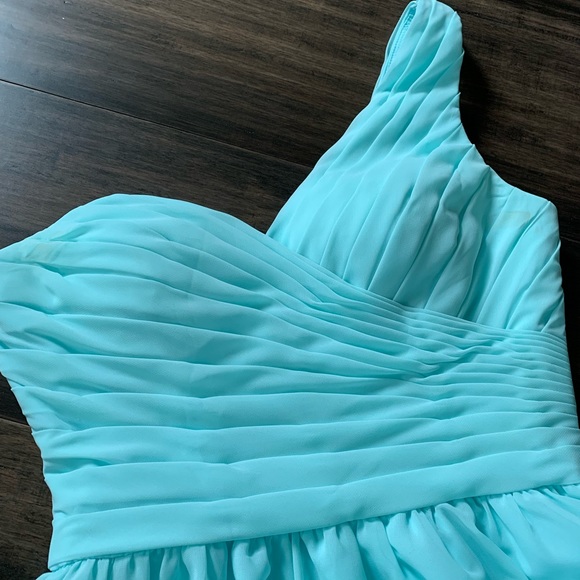MORI LEE BY MADELINE GARDNER - light aqua / Tiffany blue mini bridesmaid dress - Picture 8 of 16